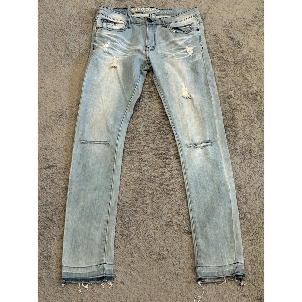 Machine Jeans Womens 29 Light Wash Distressed Skinny Fit Raw Hem Denim Blue